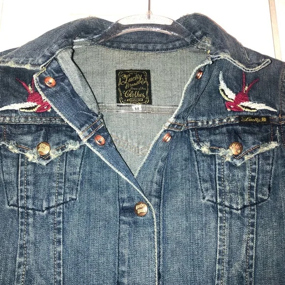 Lucky Brand Denim True Love is Forever Tattoo Jacket Medium - Picture 8 of 16